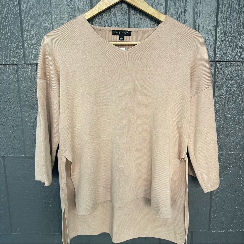Zoco Aly Daly Women's Tan Knit Sweater with Tie Detail